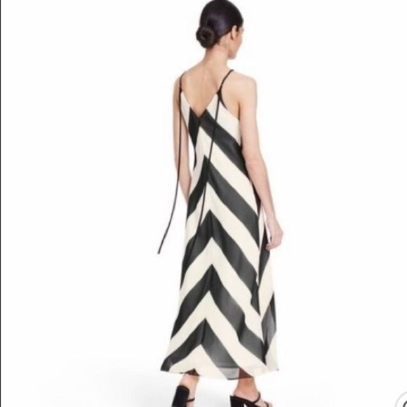 Christopher John Rogers Stripe Slip Dress Size 2 Black White Chevron Maxi Slit - Picture 5 of 12